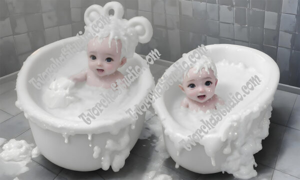 little children are bathing