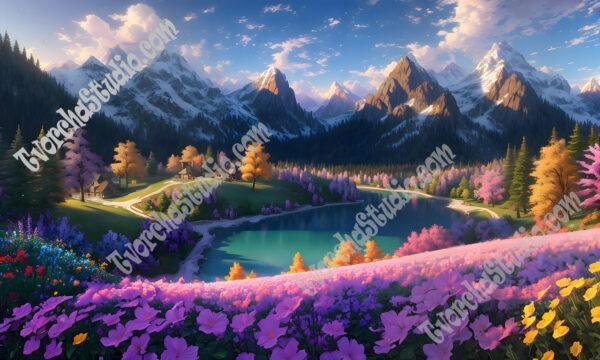 a fairy-tale village with a lake